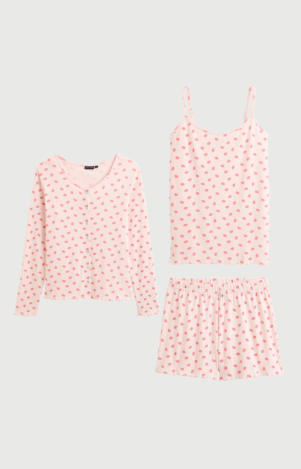 Pyjama Femme Kiss Bretelles fines Imprimé bisous rouge à lèvre 3