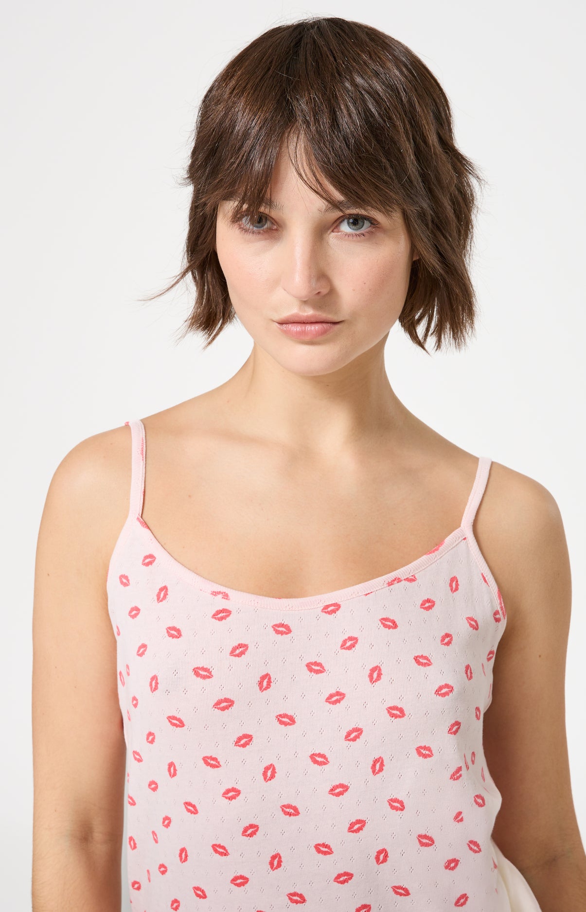 Pyjama Femme Kiss Bretelles fines Imprimé bisous rouge à lèvre 2