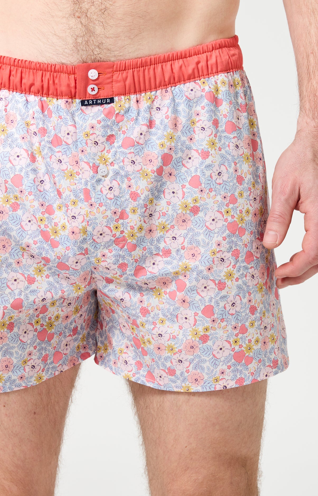 Caleçon avec suspensoir Le Club n°1224 Imprimé liberty multicolor élastique orange 1