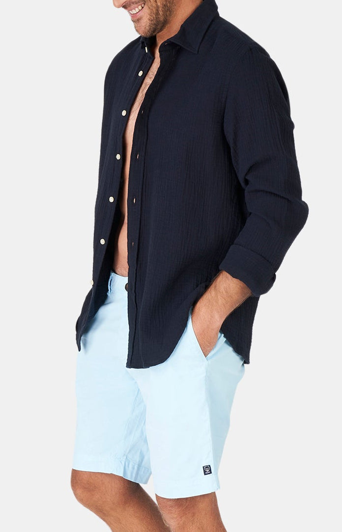 Chemise Homme manches longues Gaze de coton Marine 5