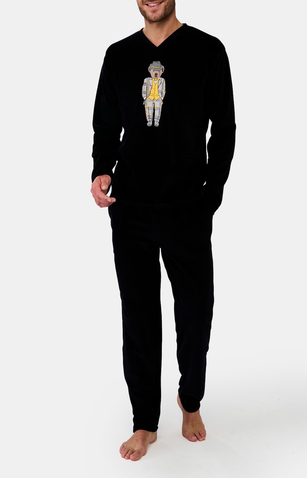 Pyjama manches longues Homme en polaire Noir 1