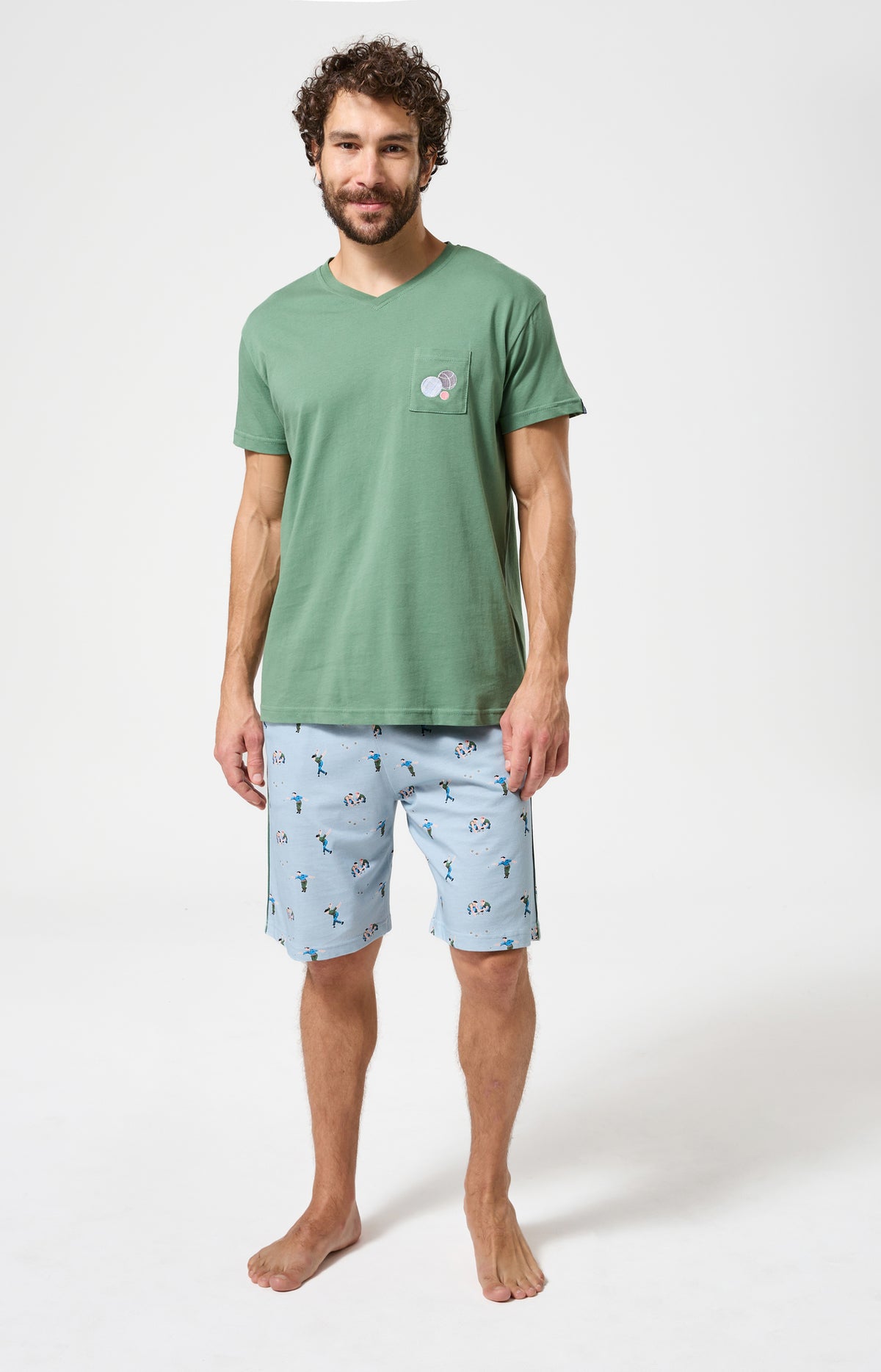 Pyjama Homme Pétanque Manches courtes Imprimé joueurs de pétanque 4
