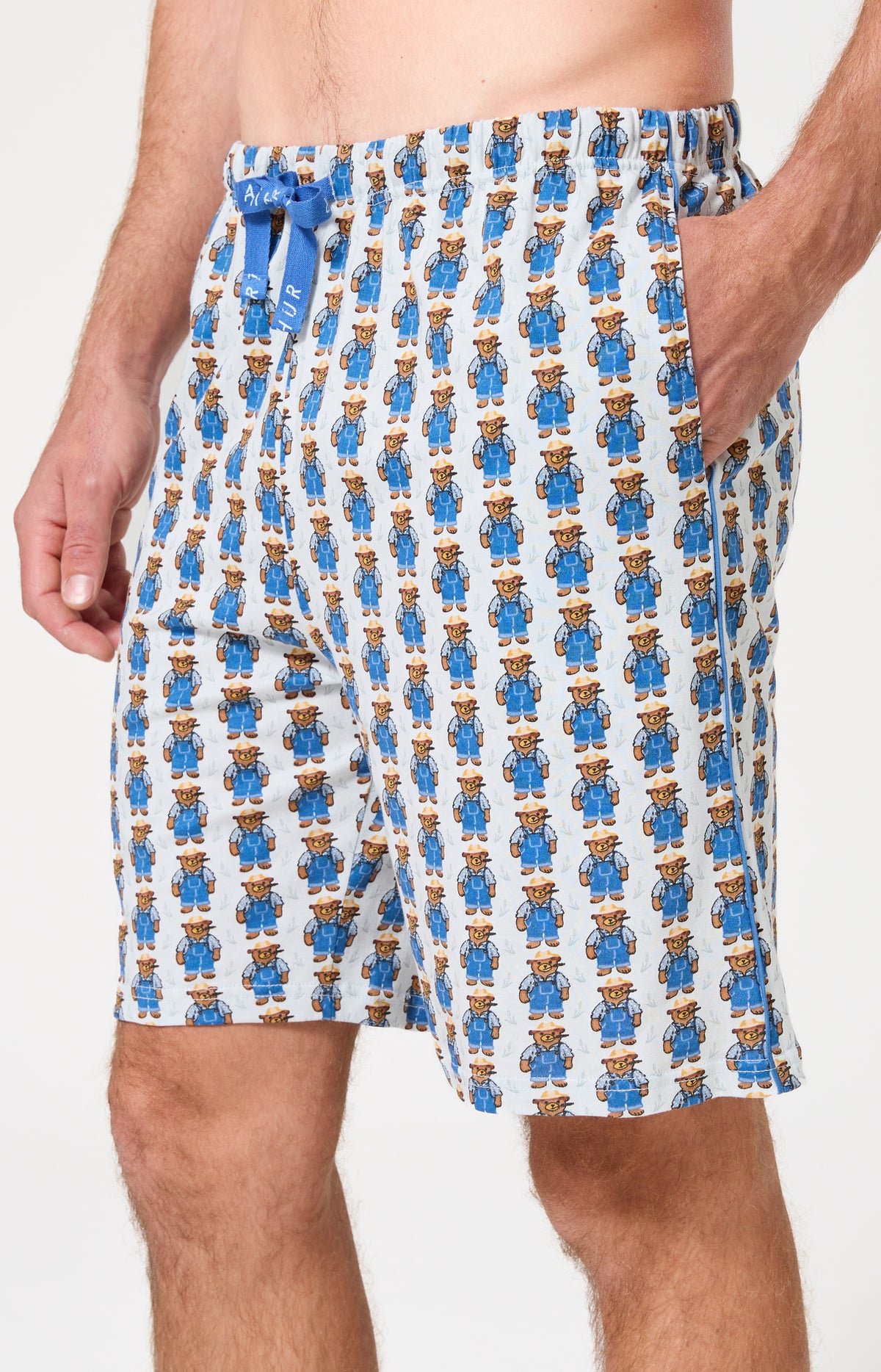 Pyjama Homme Pré à rêver Manches courtes Imprimé teddy campagne bleu et blanc 4