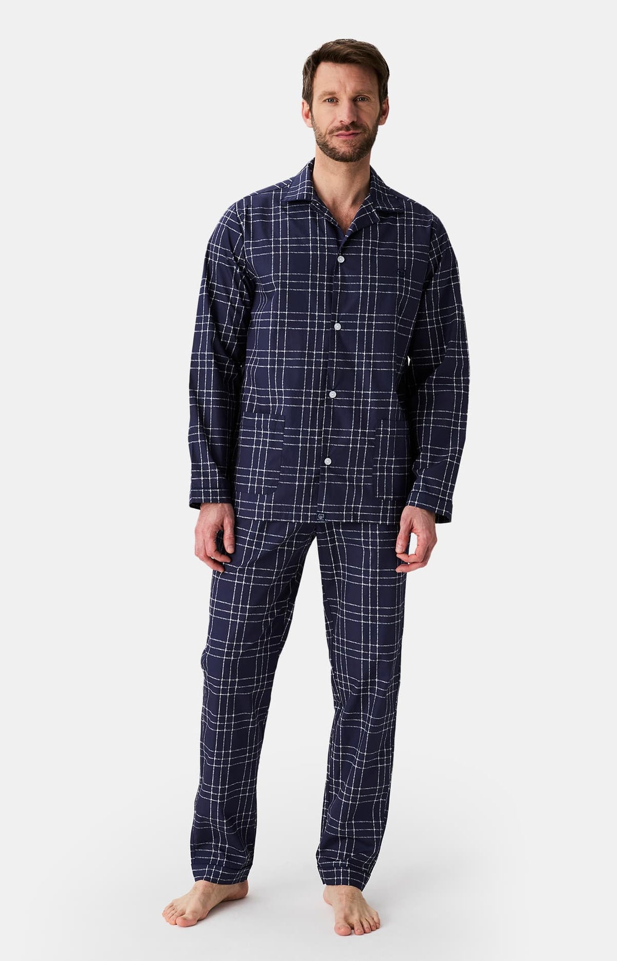 Pyjama long boutonné Homme Lewis Marine 1