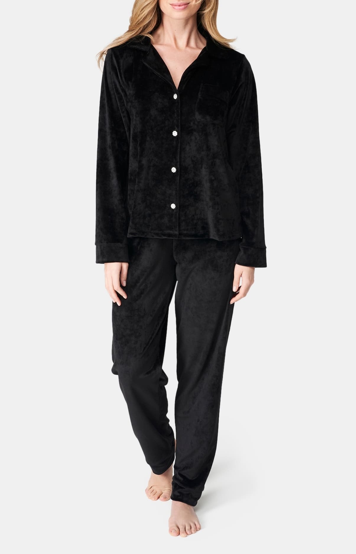 Pyjama long boutonné Femme Velvet chic Noir 4