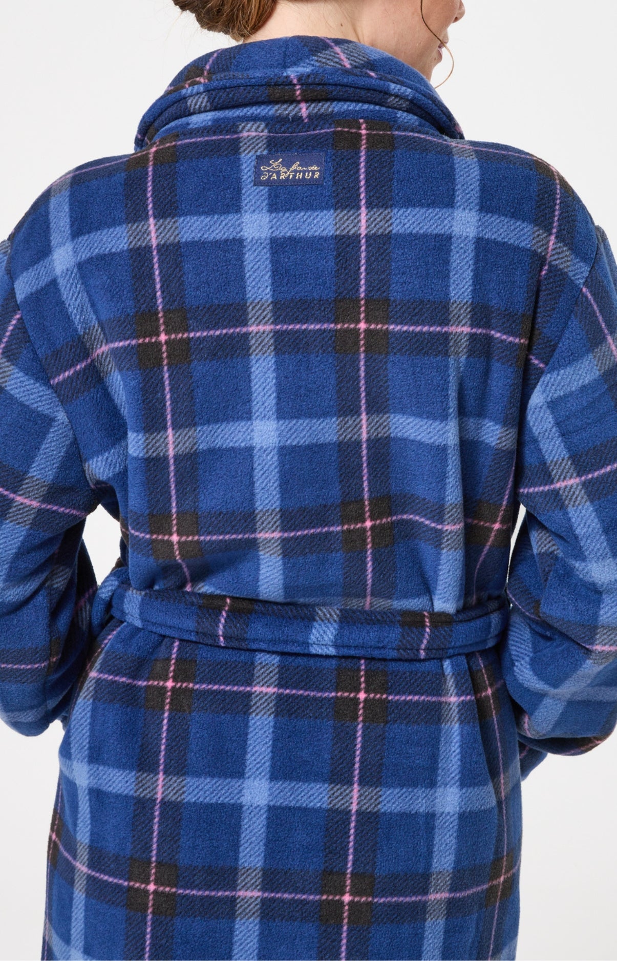 Robe de chambre polaire femme tartan marine et rose 4
