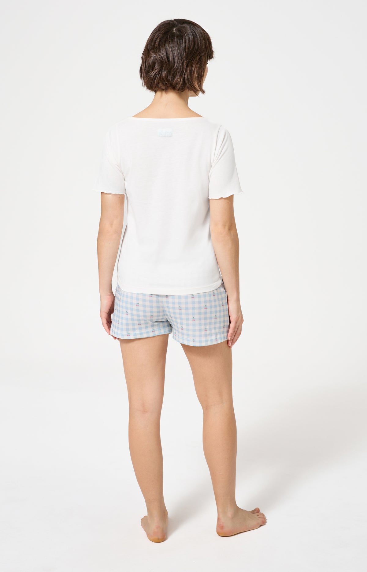 Pyjama Femme Cherry Manches courtes Imprimé cerises roses et vertes 6