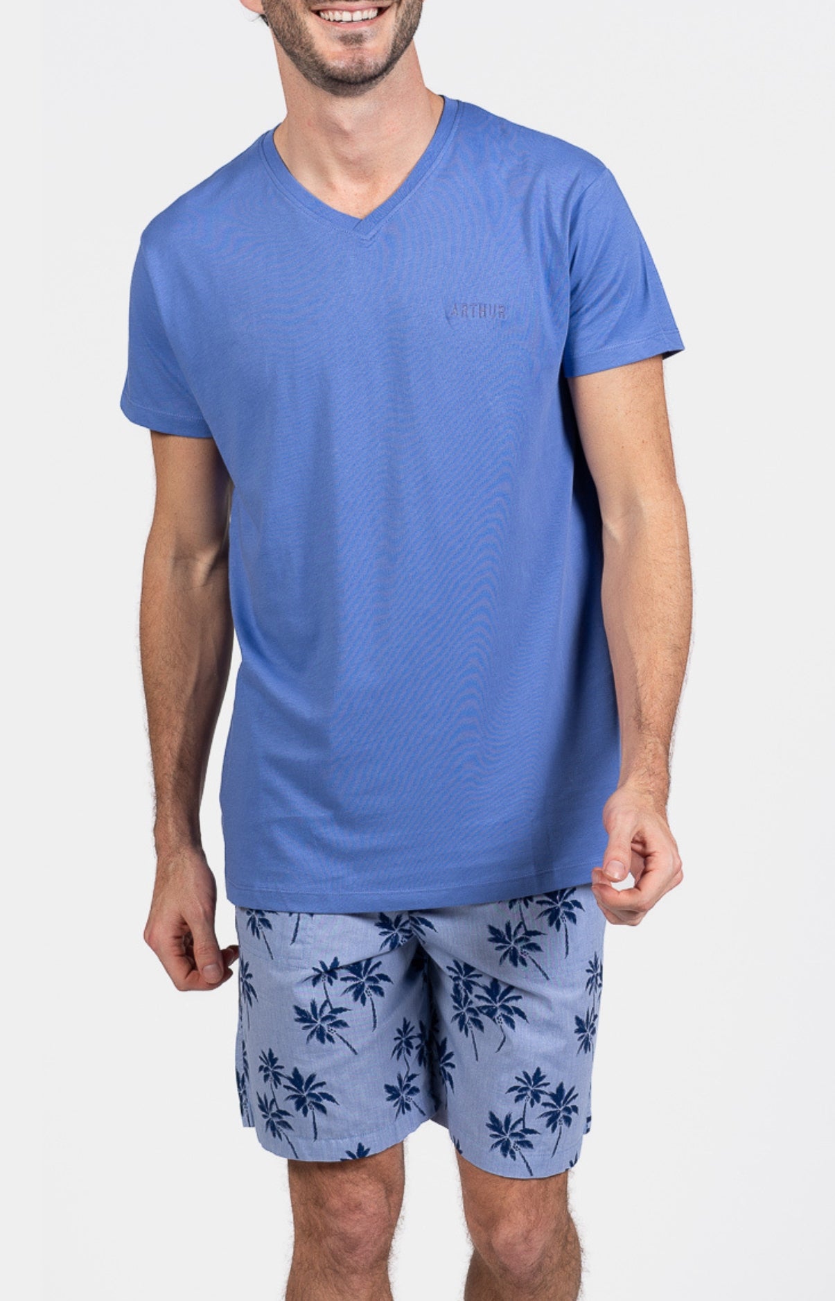Pyjashort Homme Palmier Bleu 1