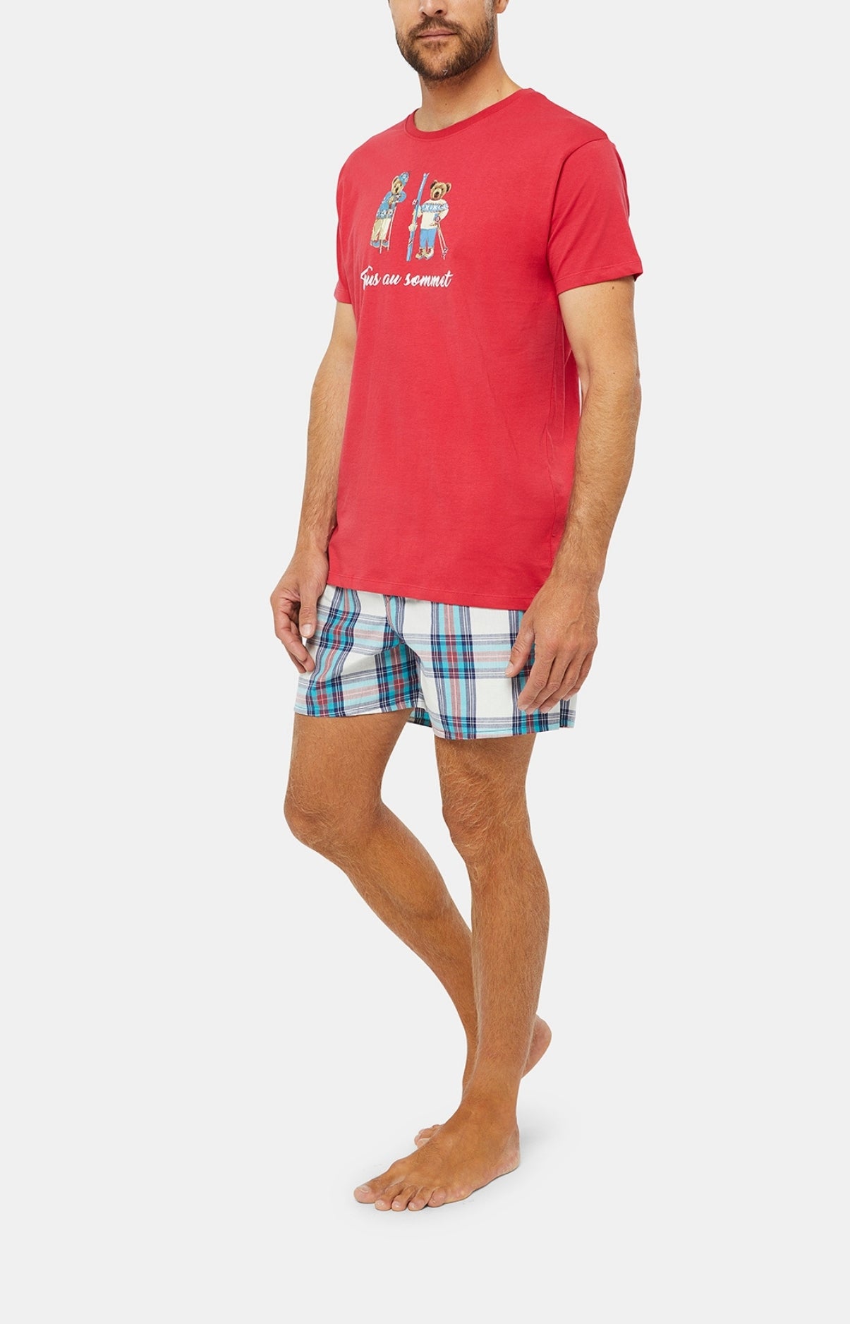 Pyjama court Pyjaméricain Homme Tous au sommet Blanc et Ivoire 4