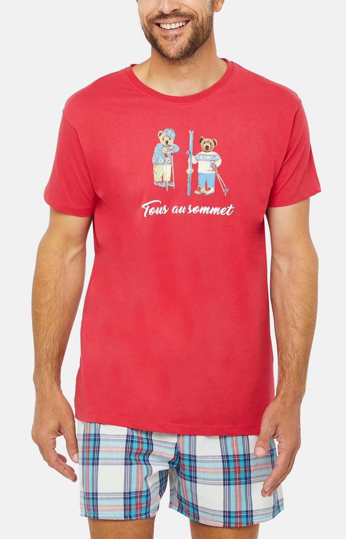 Pyjama court Pyjaméricain Homme Tous au sommet Blanc et Ivoire 2