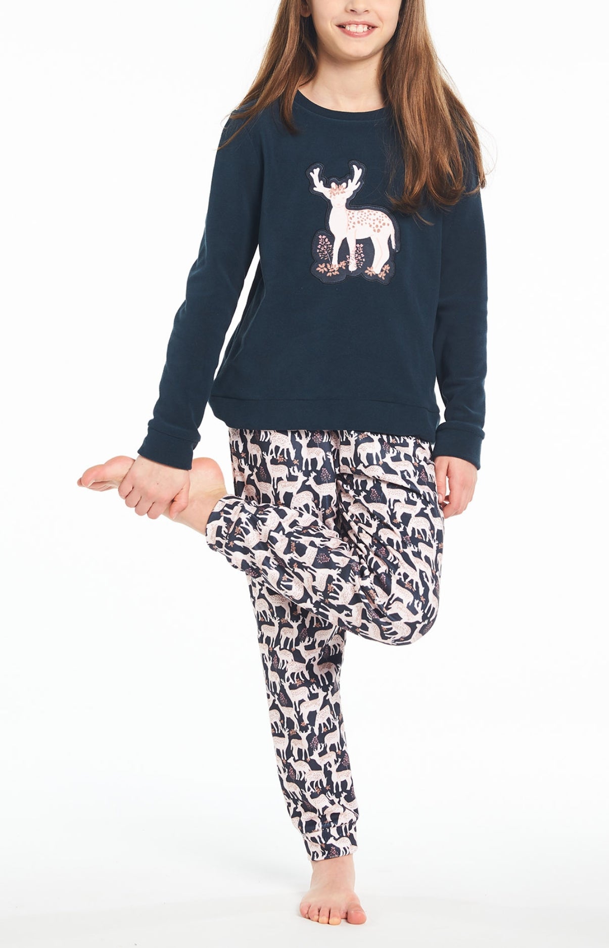 Pyjama long Enfant Polaire Biche Marine 2
