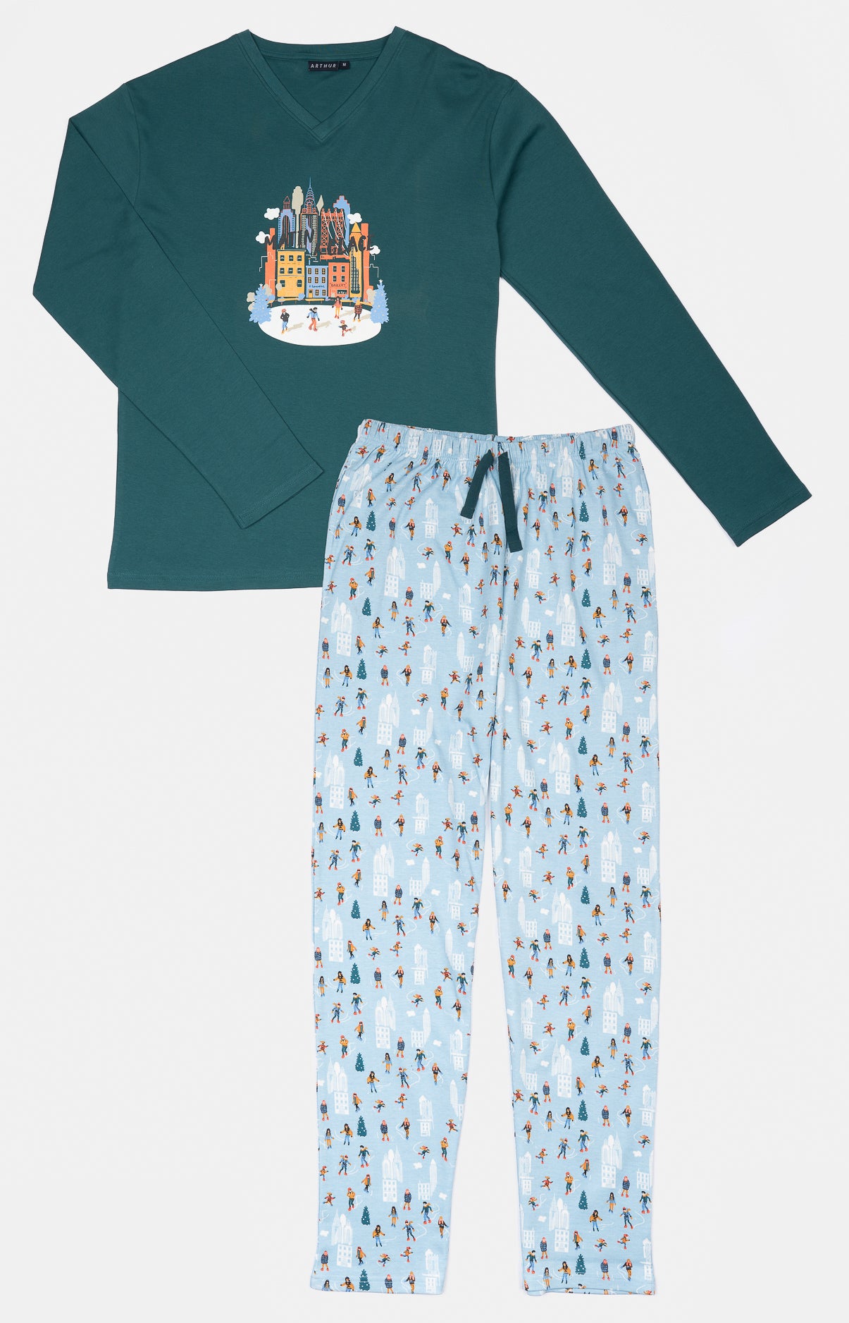 Pyjama long Homme Matin à glace Bleu et Vert 3