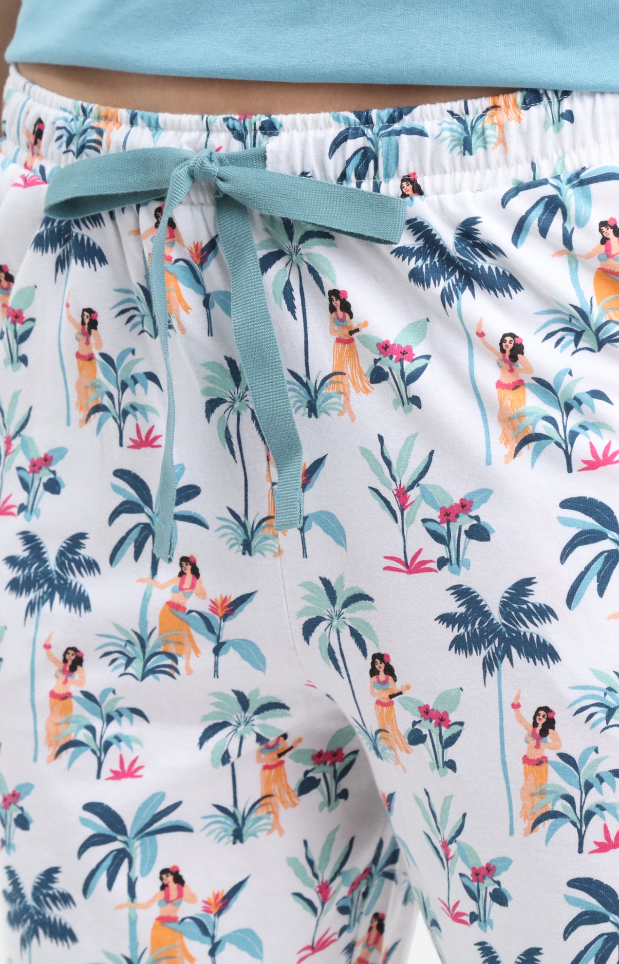 Pyjama Femme Tahiti Imprimé danseuses hawaiiennes et palmiers 4