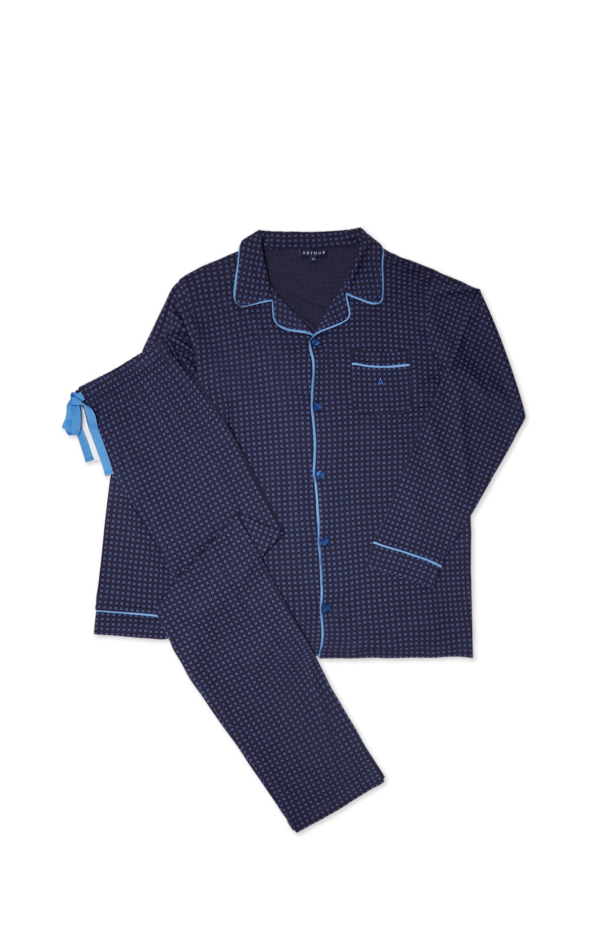 Pyjama long Homme à carreaux Marine 3