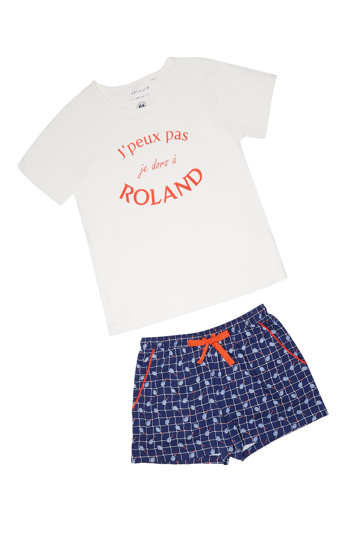 Pyjama court Femme Roland Garros Blanc et Ivoire 4