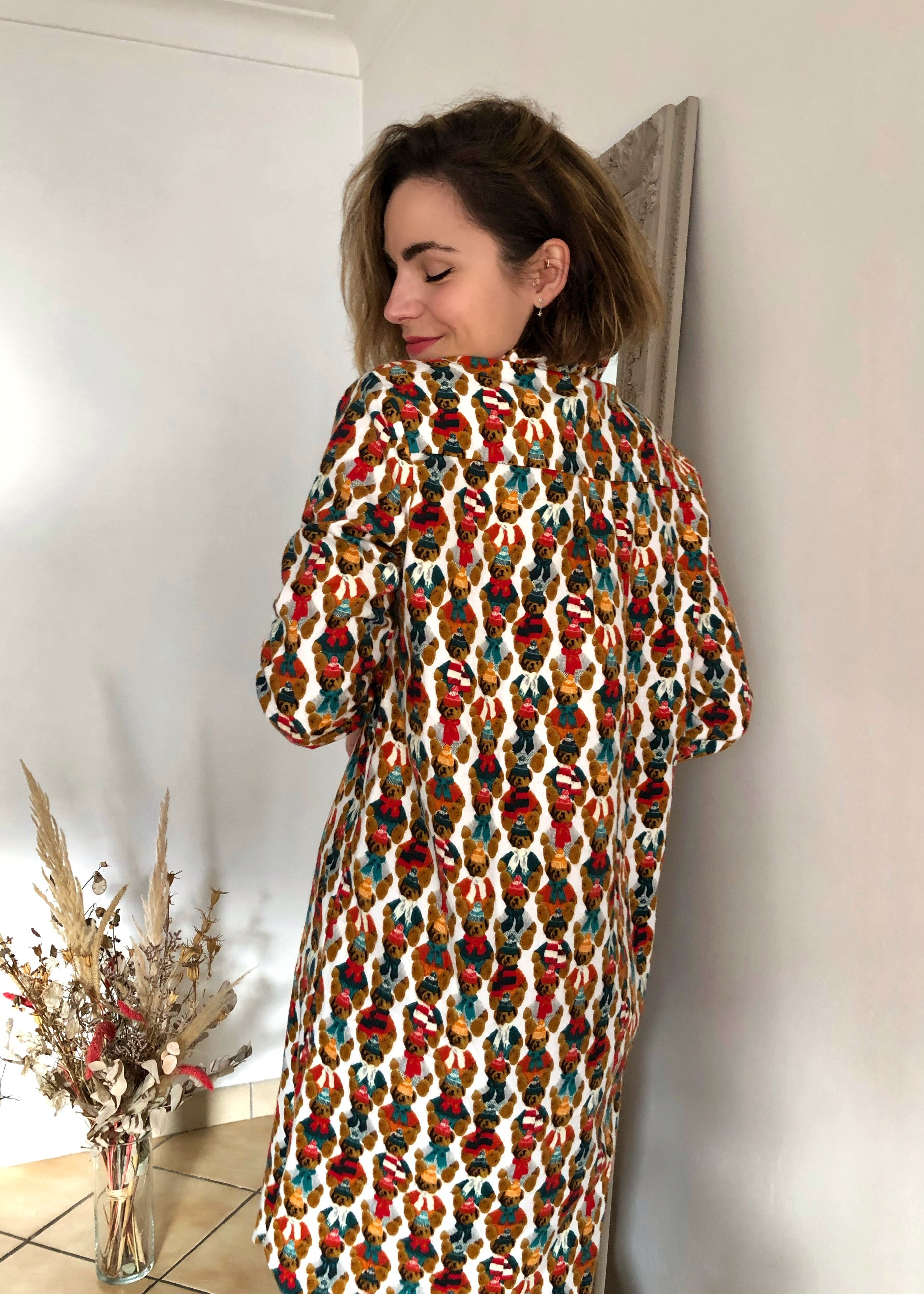Chemise de nuit Grand-Père Femme Teddy Blanc et Ivoire 2