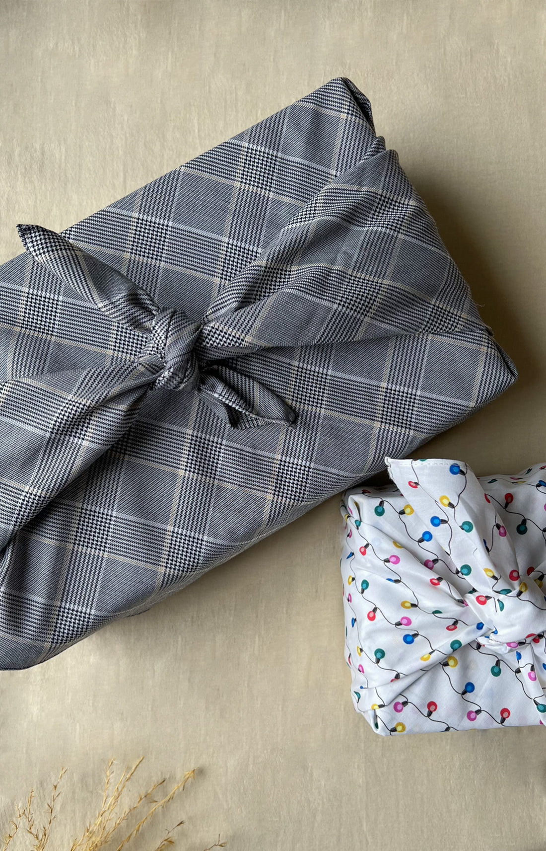 Furoshiki Accessoire Ampoules &amp; Carreaux Blanc et Ivoire 1