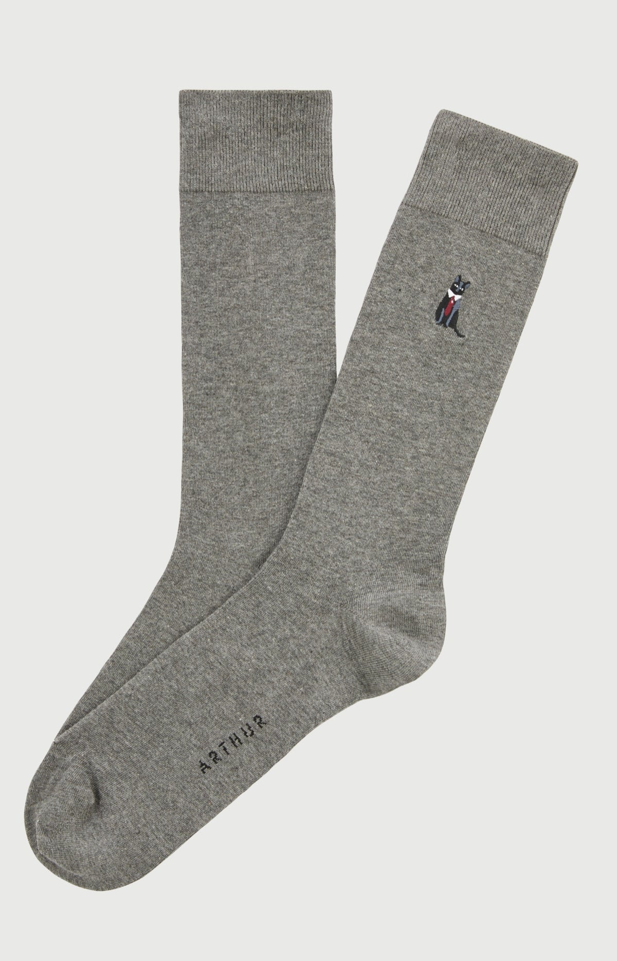 Chaussettes brodées coton cat sup gris homme 1
