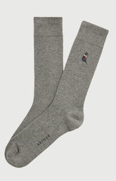 Chaussettes brodées coton cat sup gris homme 1
