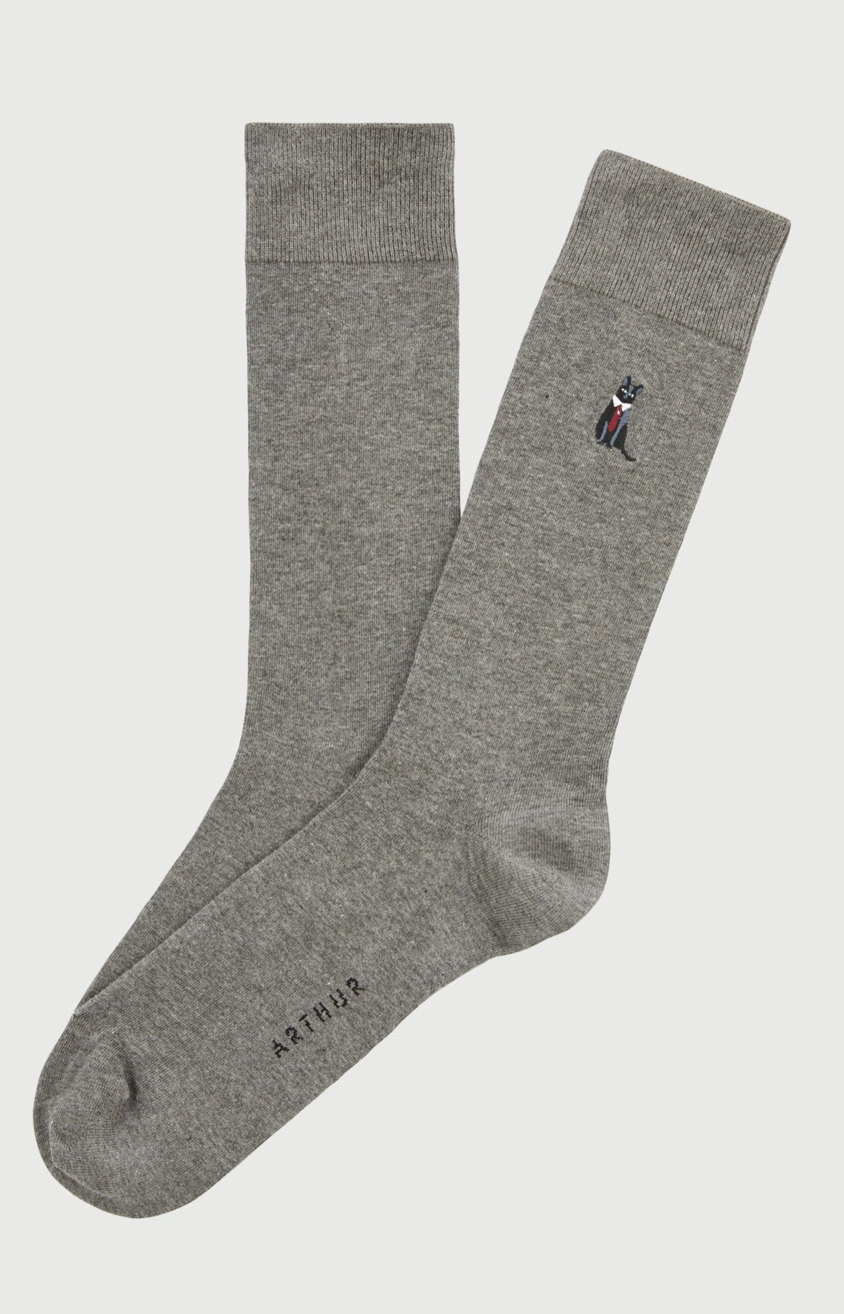 Chaussettes brodées coton cat sup gris homme 1