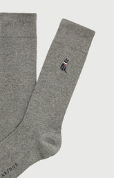 Chaussettes brodées coton cat sup gris homme 2