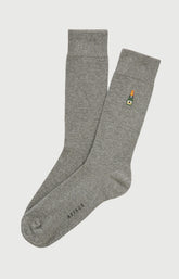 Chaussettes brodées coton champagne gris homme 1