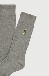 Chaussettes brodées coton champagne gris homme 2