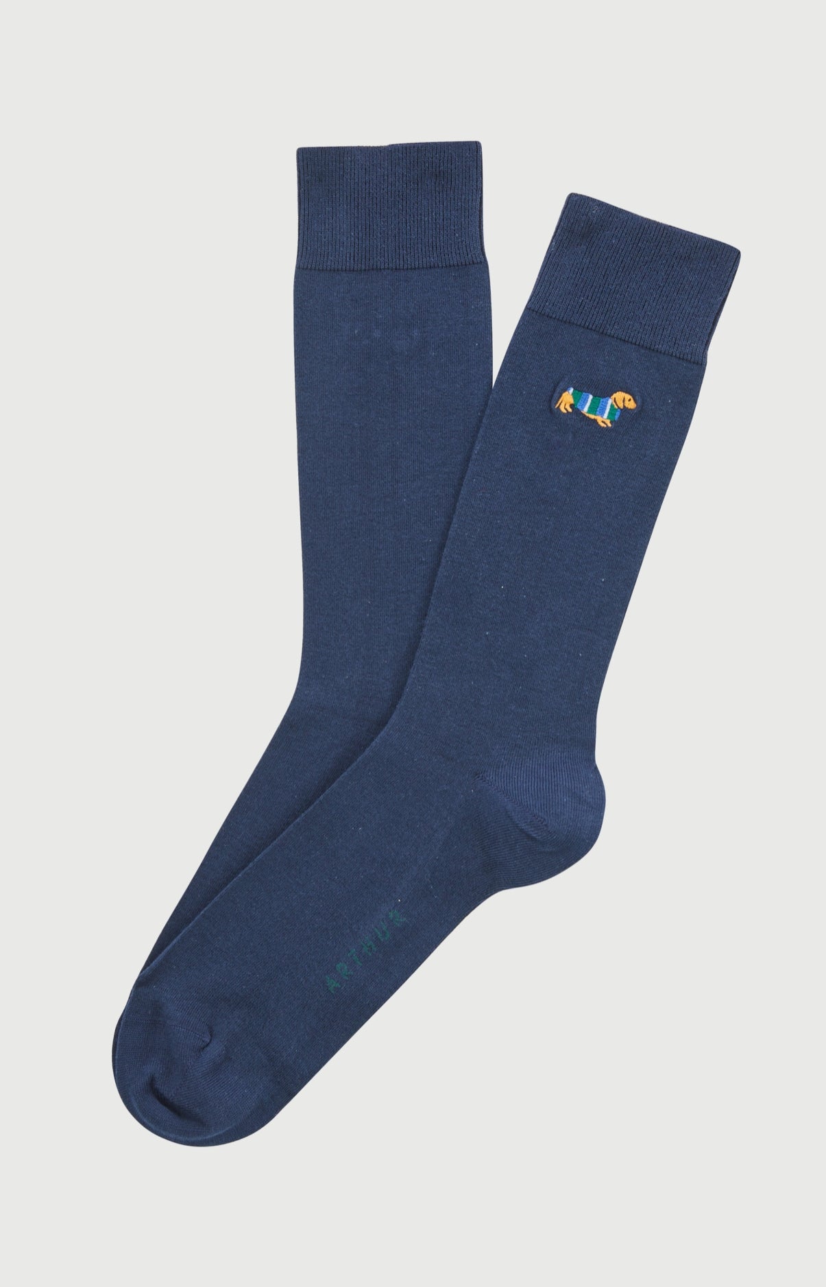 Chaussettes brodées coton teckel marine homme 1