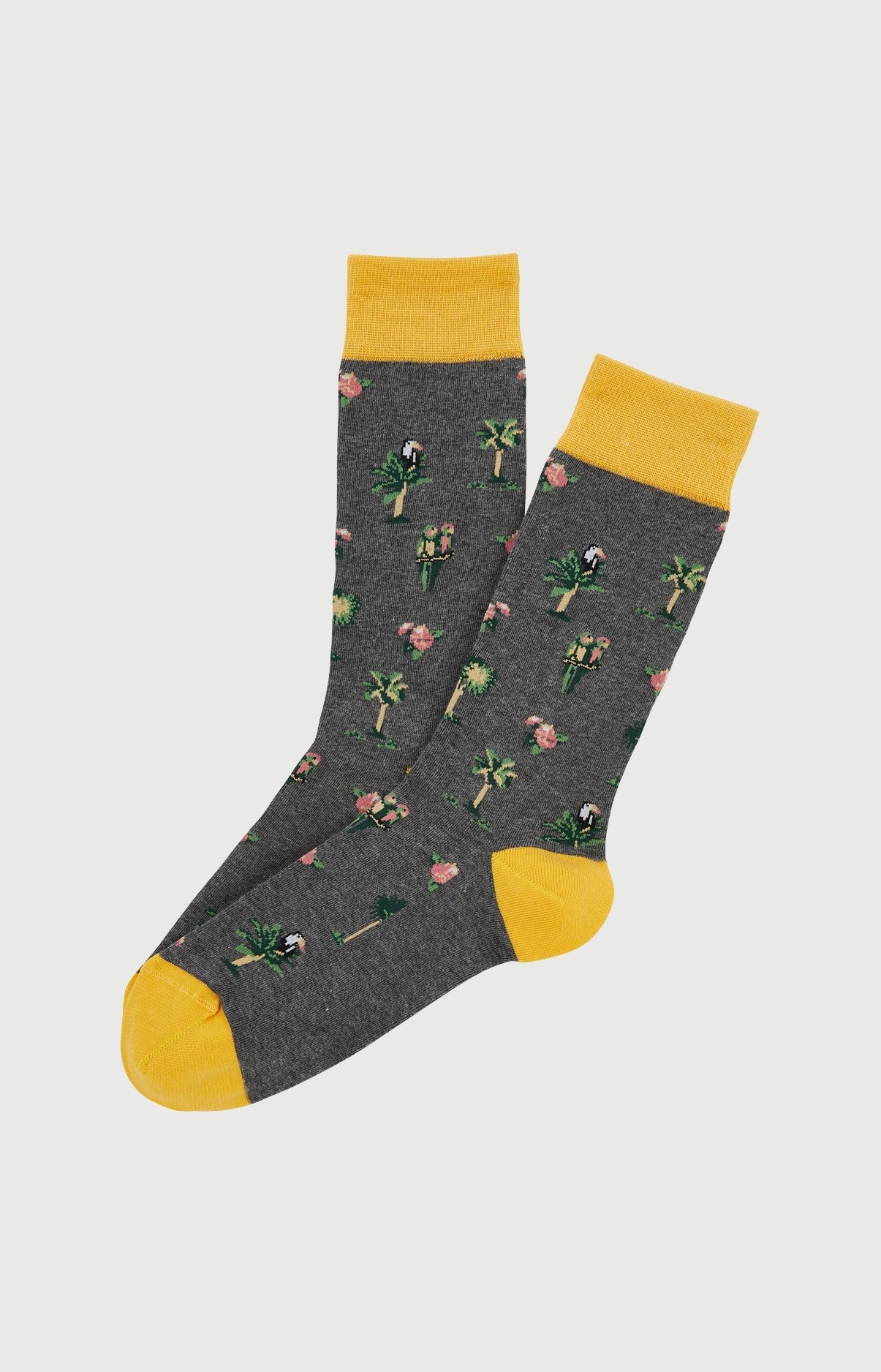Chaussettes Homme Perroquet Gris Imprimé broderie perroquets et palmiers 1