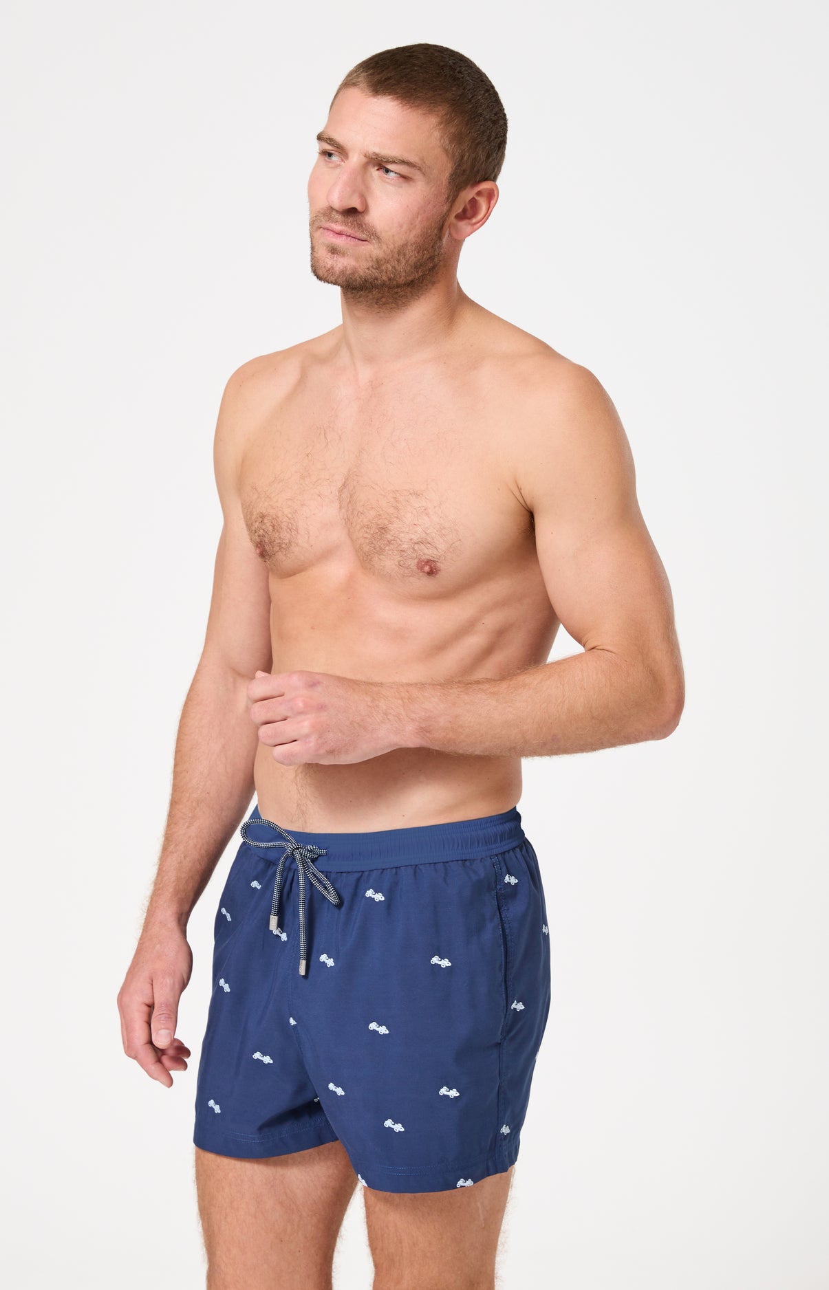 Short de bain homme Bolide Imprimé voiture formule 1 bleu et blanc 4