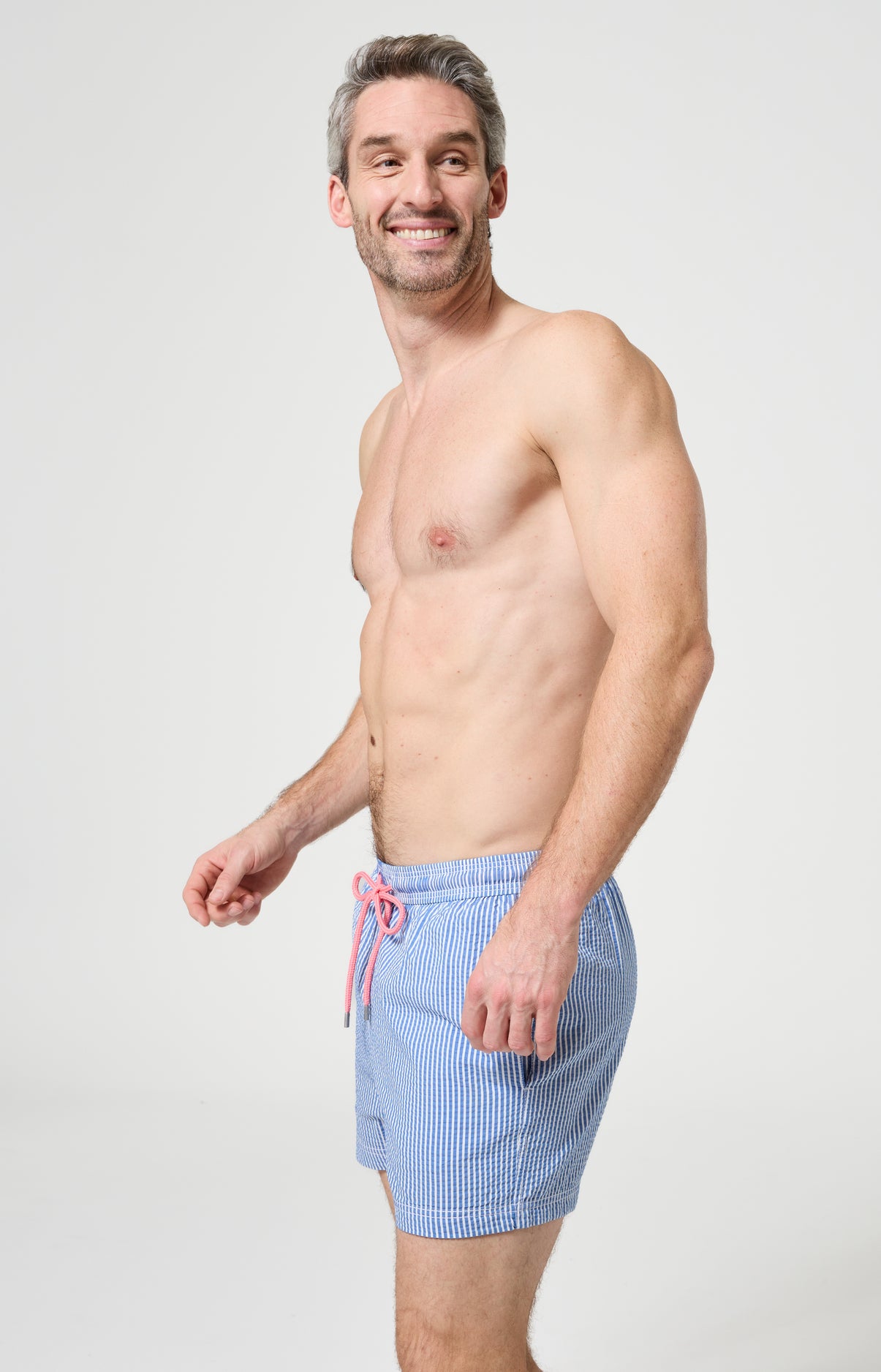 Short de bain homme Baptiste Imprimé rayures bleues et blanches 4