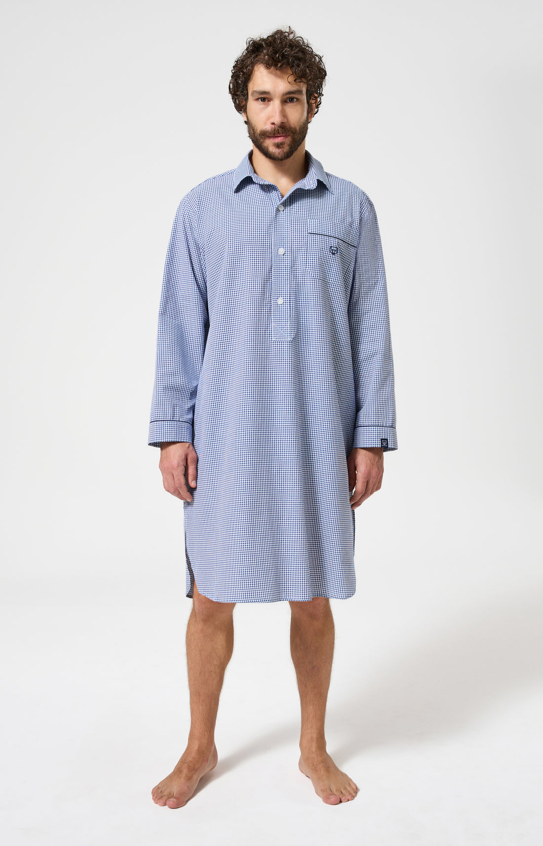 Chemise de nuit Homme Vichy Manches longues Imprimé petits carreaux 1