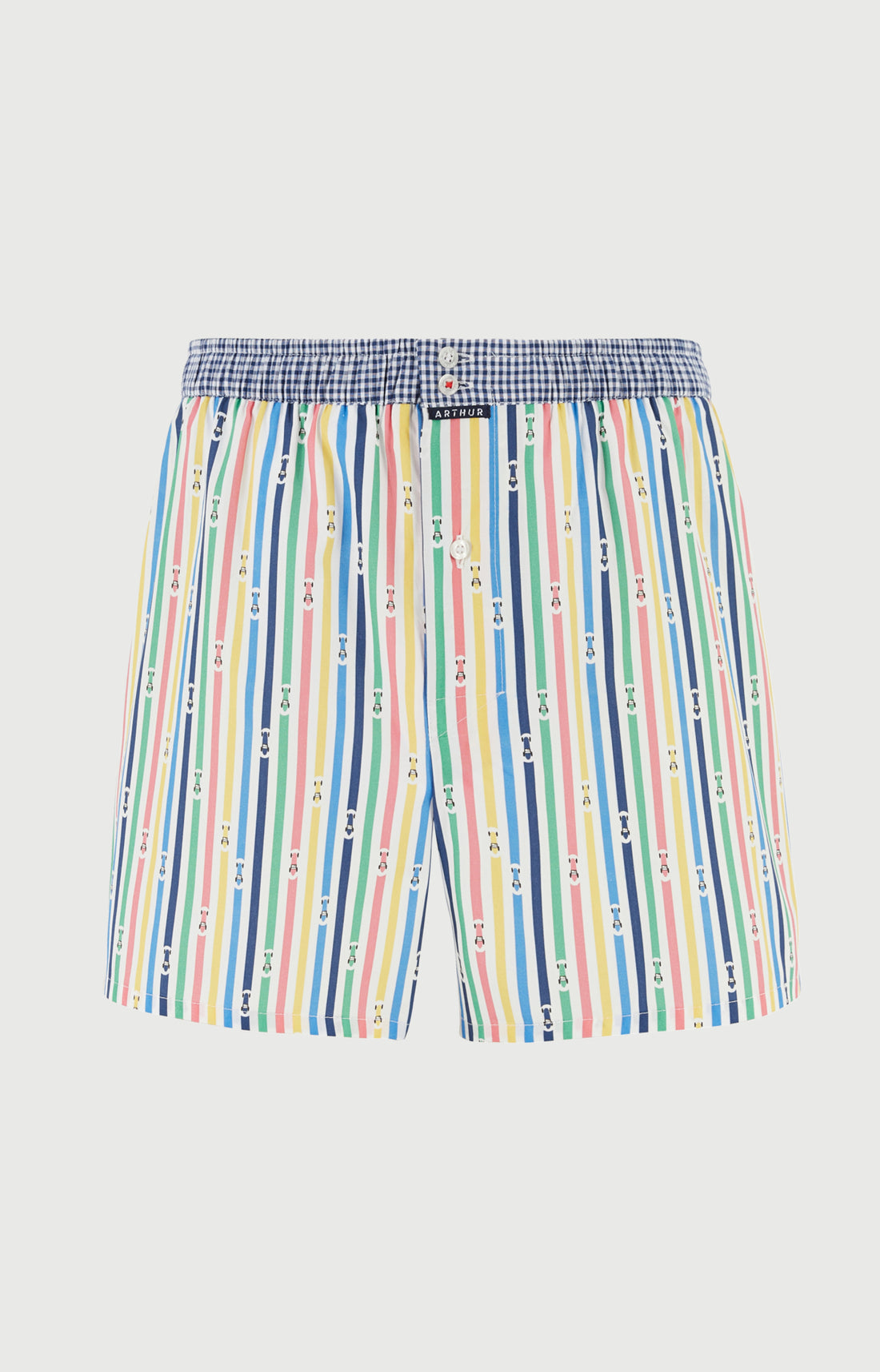 Caleçon avec suspensoir Le Club n°1203 Imprimé rayures multicolores élastique bleue et blanc 3