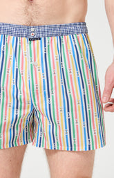 Caleçon avec suspensoir Le Club n°1203 Imprimé rayures multicolores élastique bleue et blanc 1