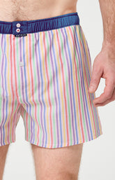 Caleçon avec suspensoir Le Club n°1215 Imprimé rayures multicolores élastique marine 1