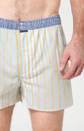 Caleçon avec suspensoir Le Club n°1218 Imprimé rayures multicolores élastique vichy bleu et blanc 1