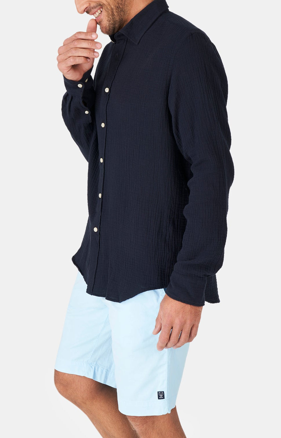 Chemise Homme manches longues Gaze de coton Marine 4