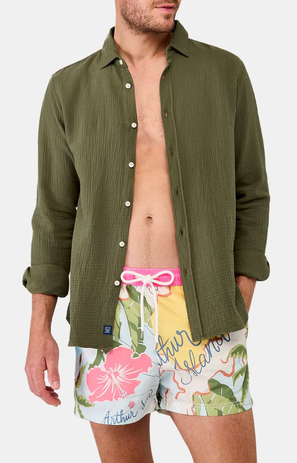 Chemise manches longues gaze de coton Kaki 2
