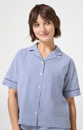 Pyjama Femme Vera Manches courtes Imprimé petits carreaux bleu et blanc 2