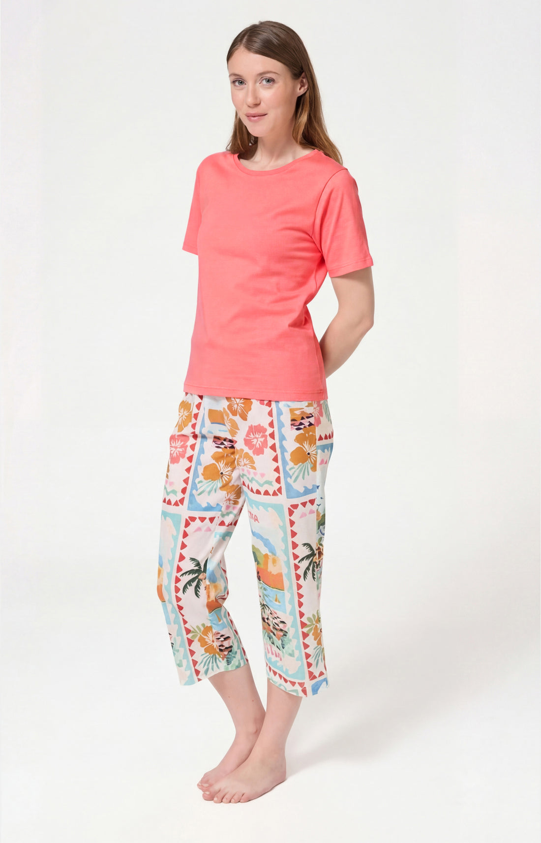 Pyjama Femme French Riviera Manches courtes Imprimé carte postale et fleurs multicolores 2