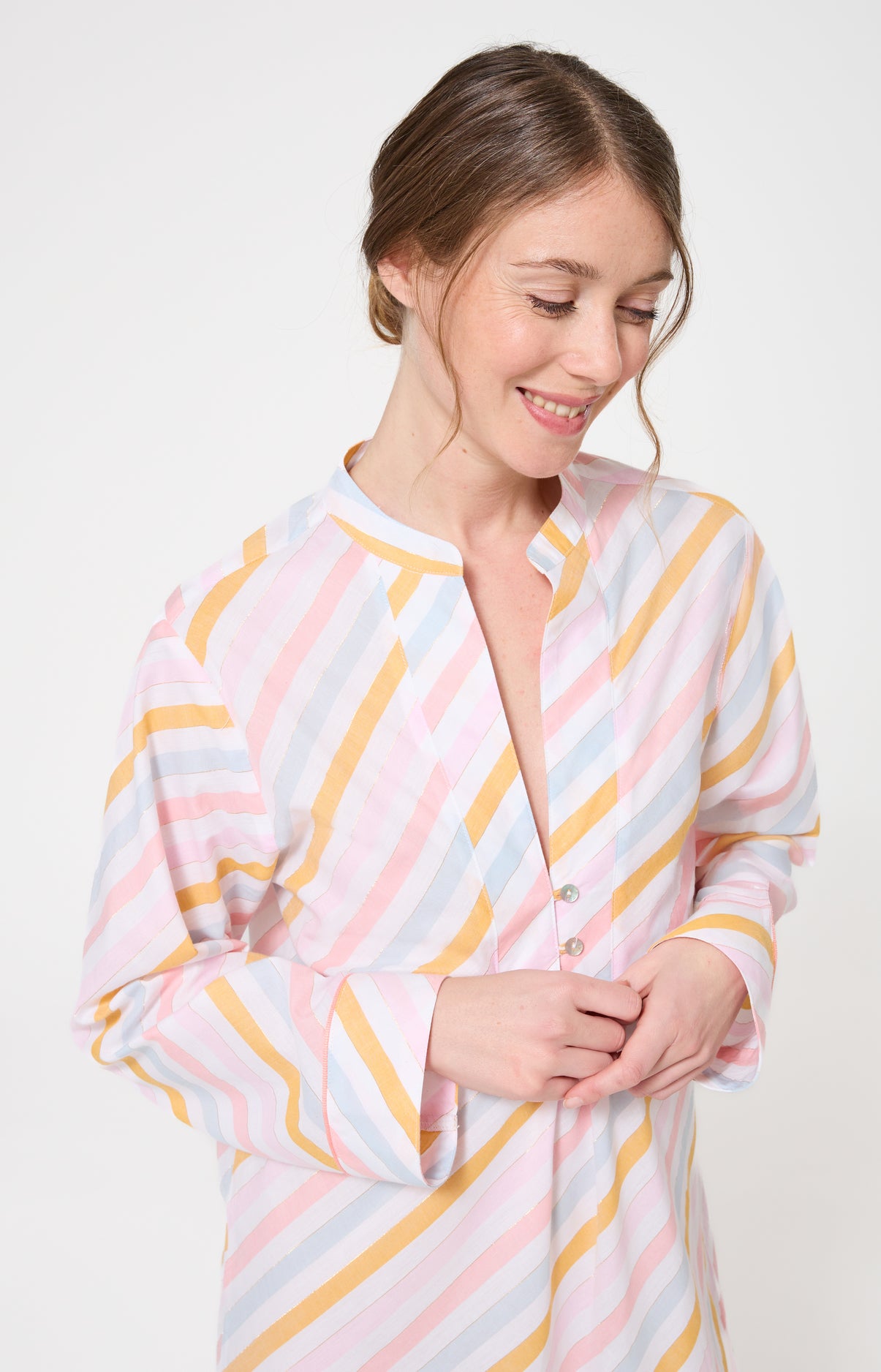 Chemise de nuit Femme Maé Manches longues Imprimé rayures multicolores 2