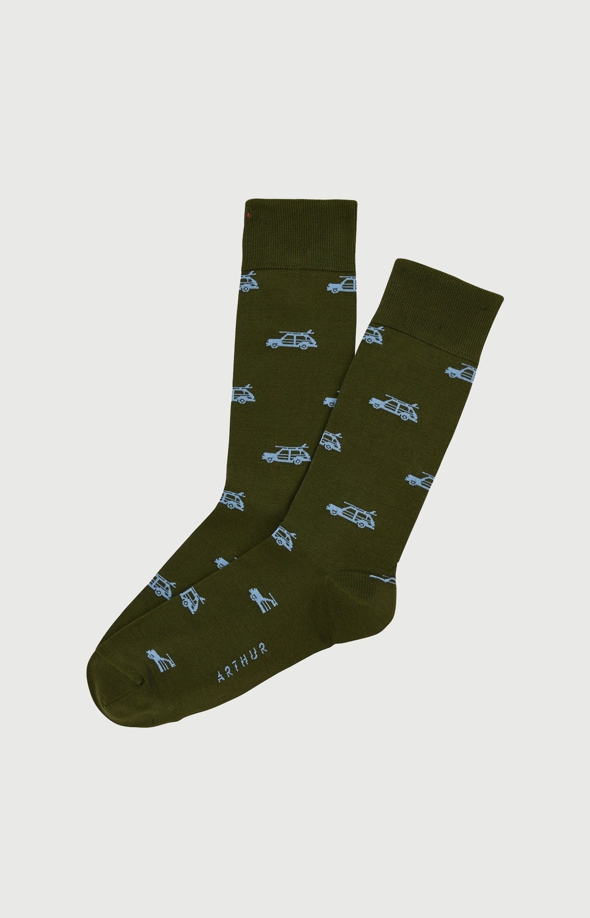 Chaussettes Homme Surf Kaki Imprimé voitures planches de surf bleues ciel 1