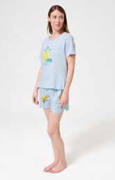 Pyjama Femme Lemon chérie Manches courtes Imprimé citrons jaunes et verts 5