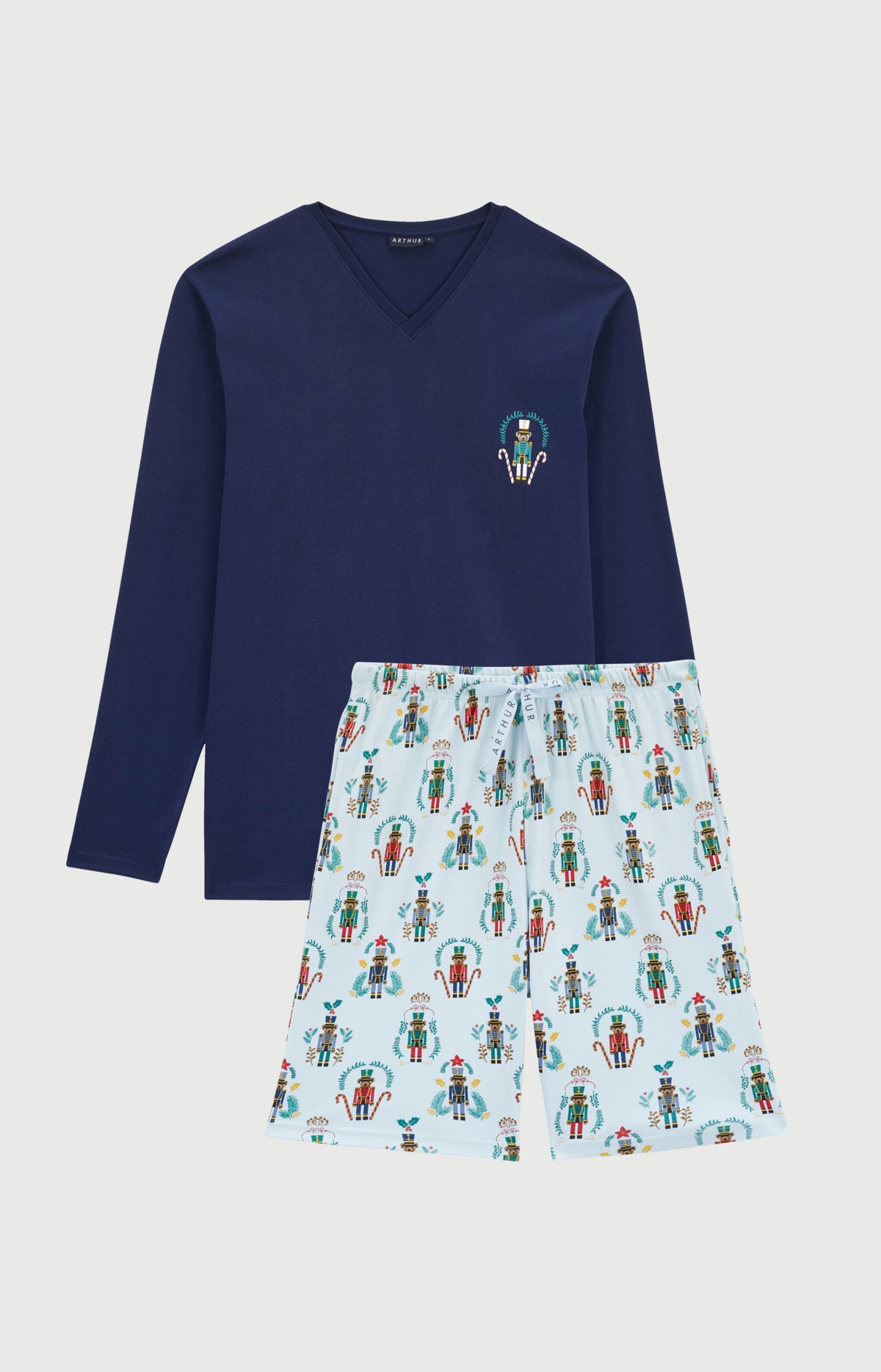 Pyjashort manches longues en jersey de coton - Casse-noisette