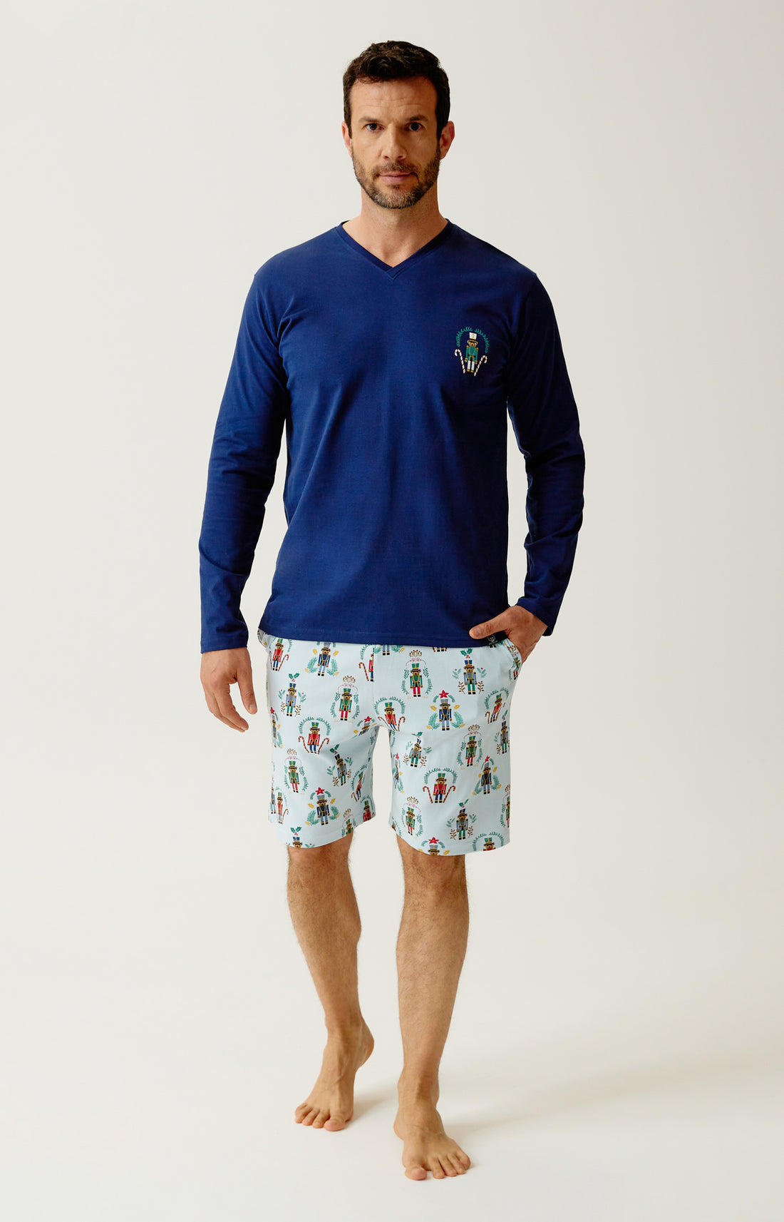 Pyjashort manches longues en jersey de coton - Casse-noisette