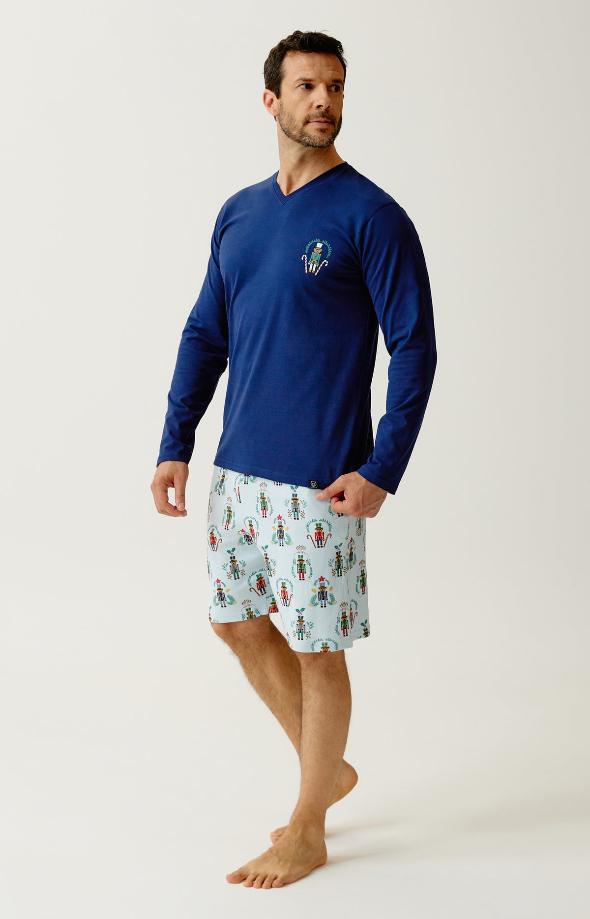 Pyjashort manches longues en jersey de coton - Casse-noisette