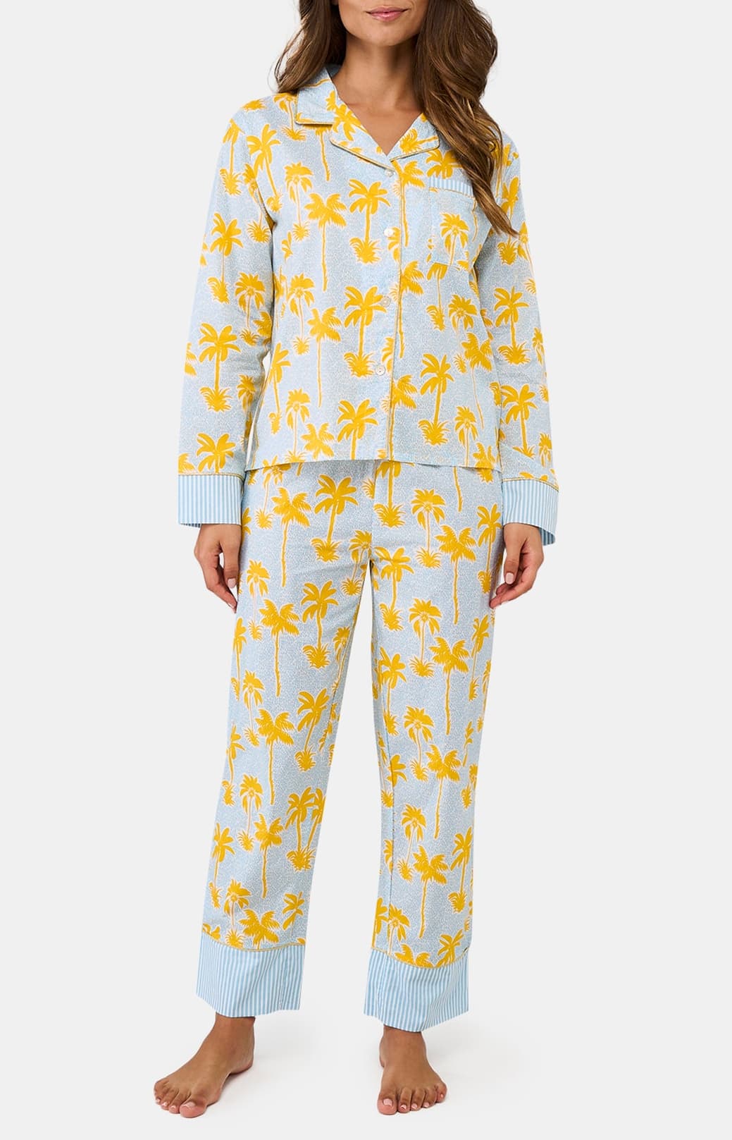 Pyjama Boutonné Femme palmier Jaune 1