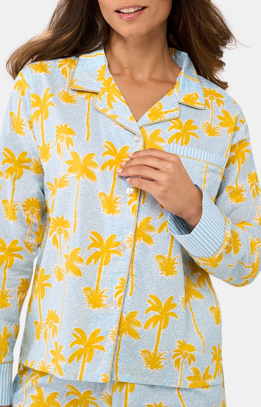 Pyjama Boutonné Femme palmier Jaune 2