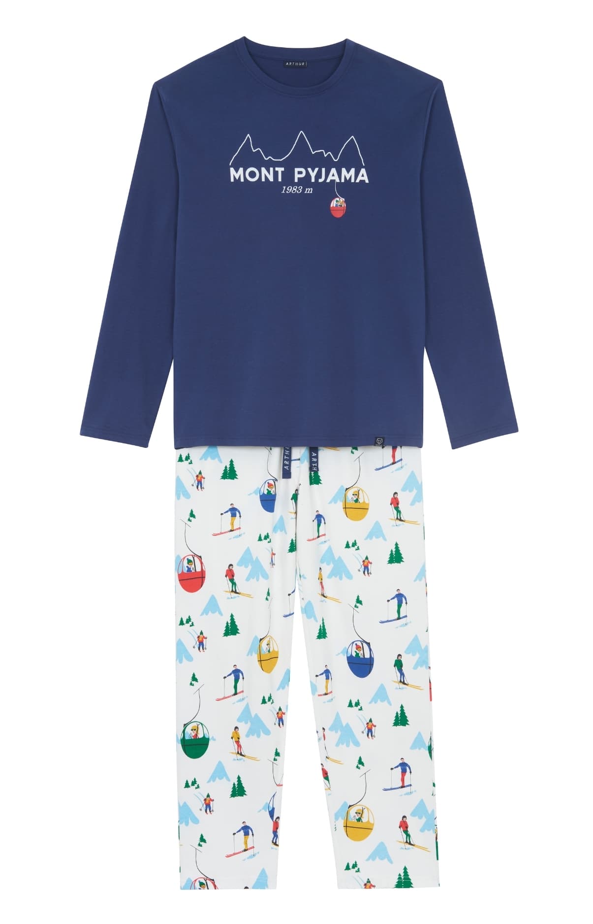 Pyjama long enfant ski et montagne bleu marine et blanc 5
