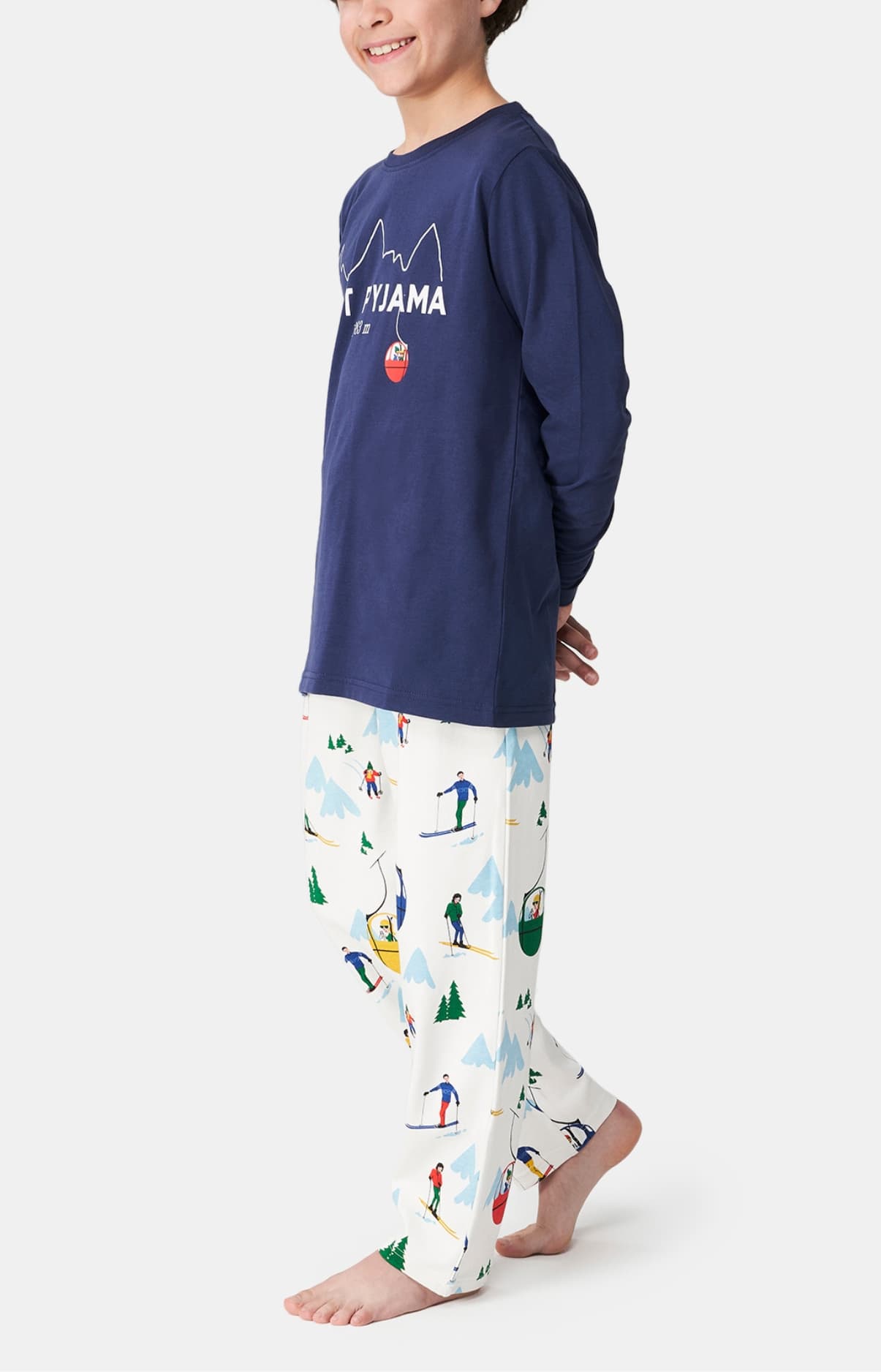 Pyjama long enfant ski et montagne bleu marine et blanc 3